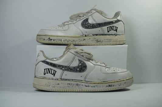 Air Force 1 Low Custom White Shoes Black Swoshes White Snow SpDesignlatter Art