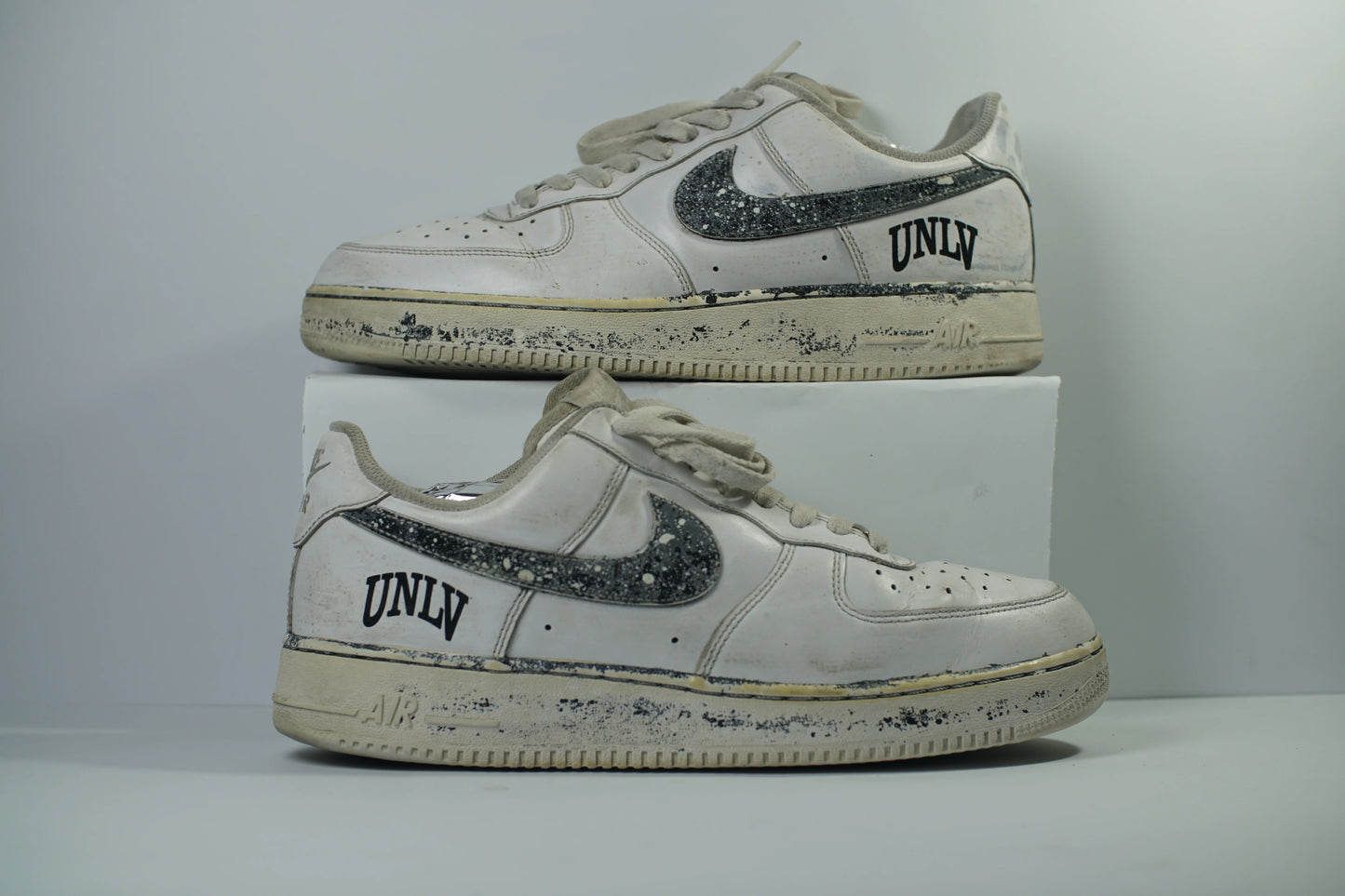 Air Force 1 Low Custom White Shoes Black Swoshes White Snow SpDesignlatter Art